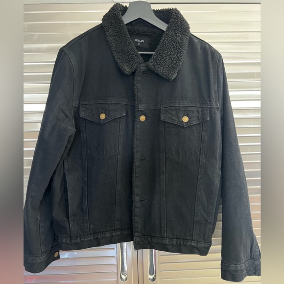Rolla Black Jacket with Sherpa Collar - Picture 1 of 3